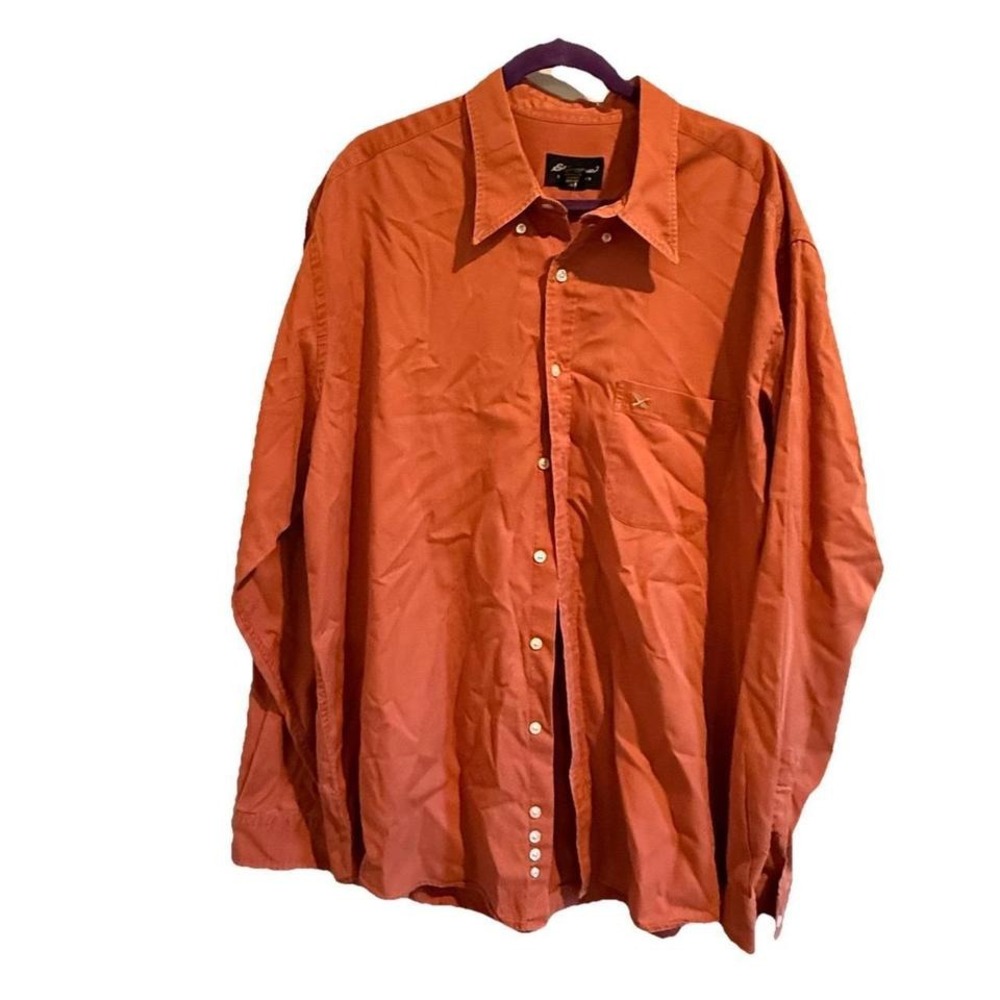 Men's Eddie Bauer Button Up Long Sleeves Shirt Burnt‎ Orange Pocket Size Tall XL